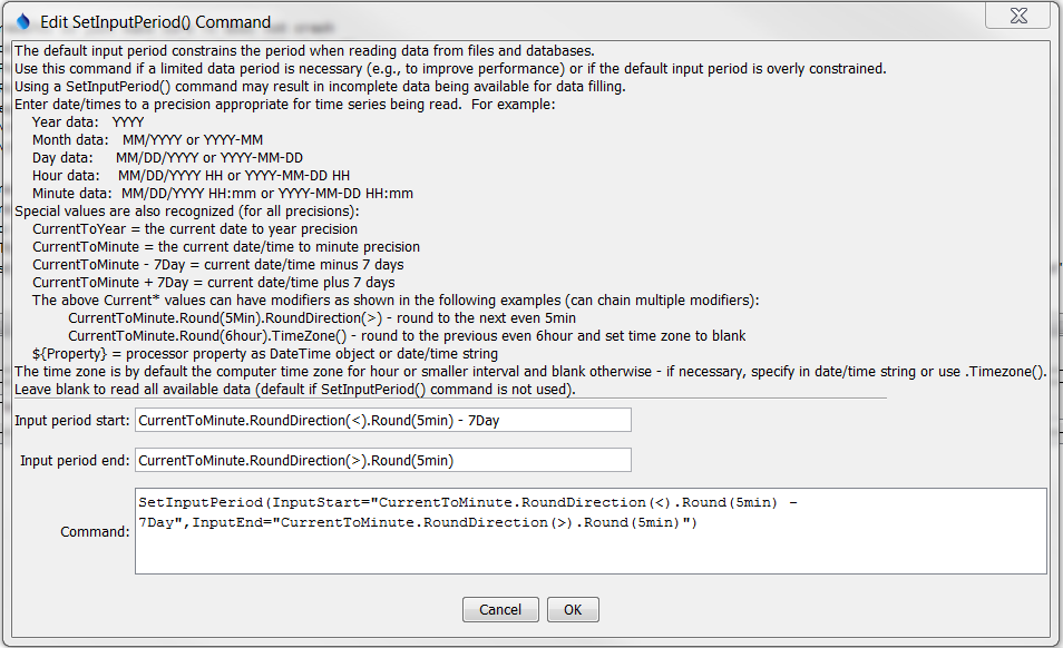 SetInputPeriod command editor