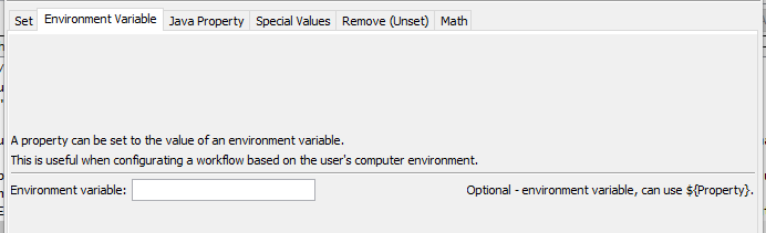 SetProperty command editor for environment variable parameters