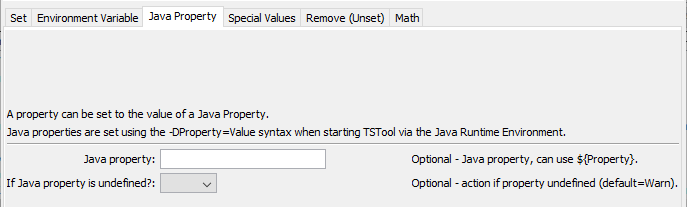 SetProperty command editor for Java property parameters
