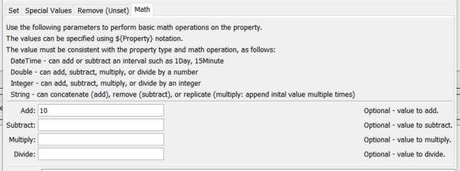 SetProperty command editor for performing math with math input