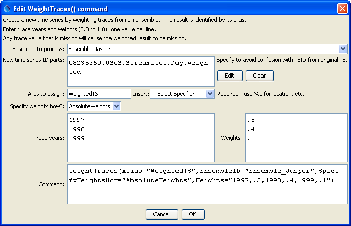 WeightTraces command editor