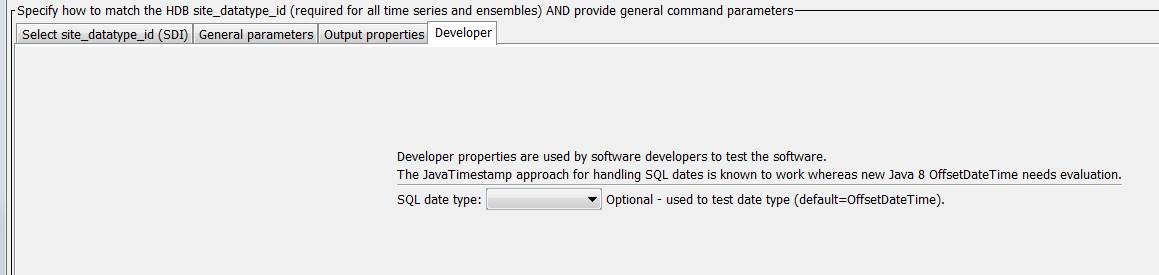 WriteReclamationHDB command editor for Developer Property parameters