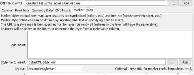 WriteTableToKml command editor for Marker Style parameters