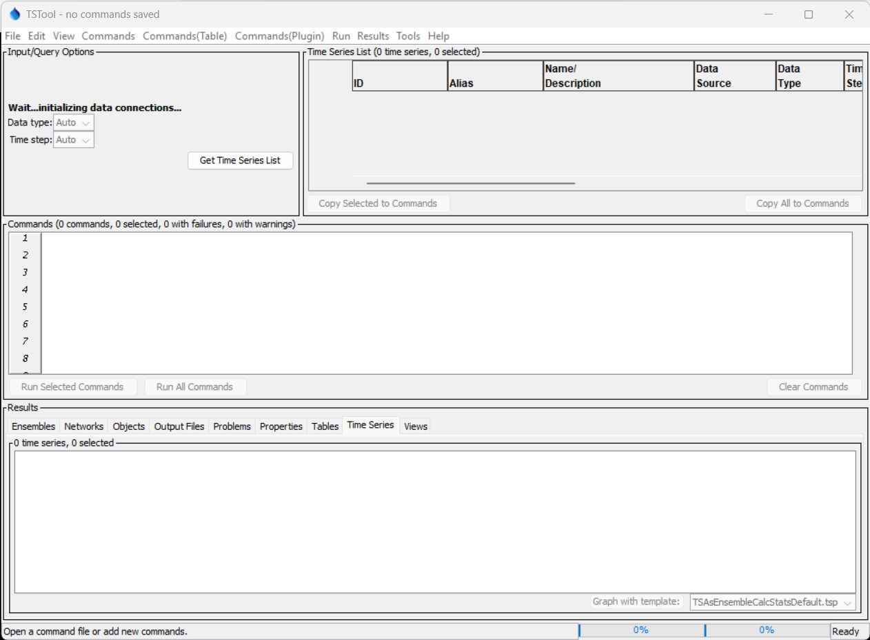 TSTool at Startup, Waiting for Data Connections to be Initialized