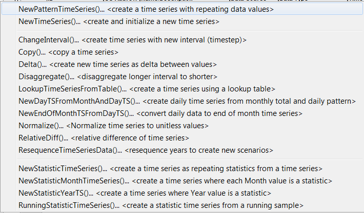 Commands: Create Time Series Menu