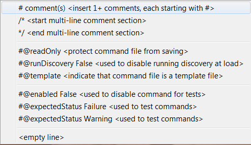 Commands: General Comments Menu