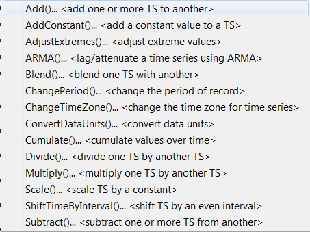 Commands:  Manipulate Time Series Menu