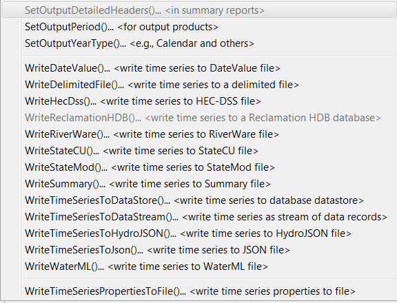 Commands: Output Time Series Menu