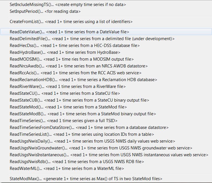 Commands: Read Time Series Menu