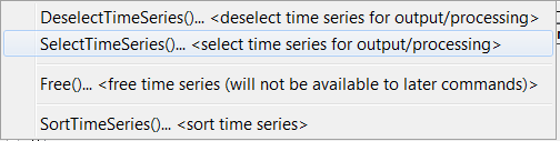 Commands: Select, Free, Sort, Time Series Menu