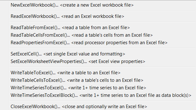 Commands: Spreadsheet Processing Menu