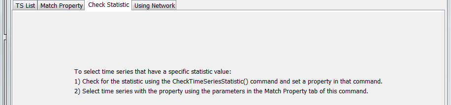 SelectTimeSeries command editor specifying a statistic to check