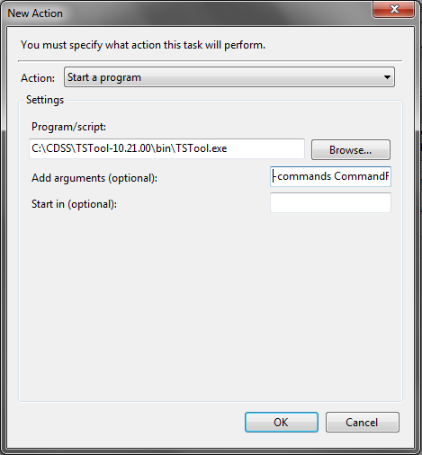 Running TSTool Specify Program and Command Line Parameters to Run for Task