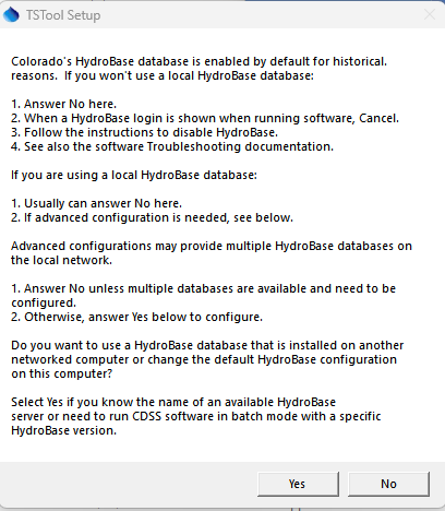 TSTool Setup HydroBase Configuration Question