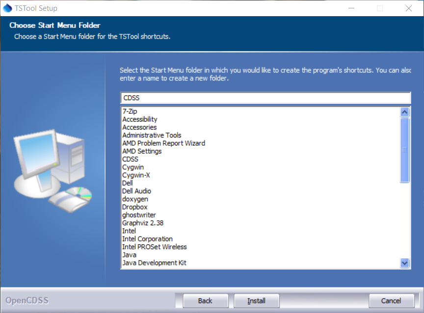 TSTool Install Choose Start Menu Folder