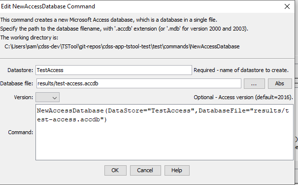 NewAccessDatabase command editor