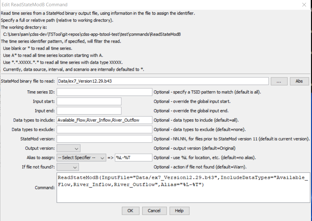 ReadStateModB command edtior when matching multiple data types