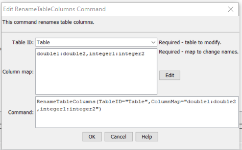 RenameTableColumns command editor