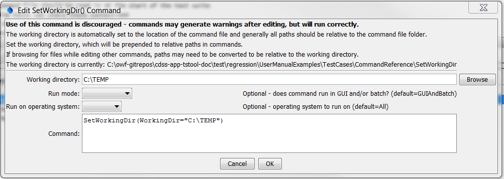 SetWorkingDir command editor