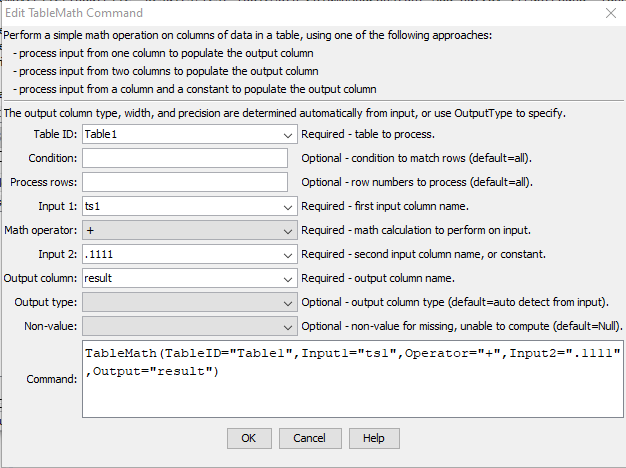 TableMath command editor