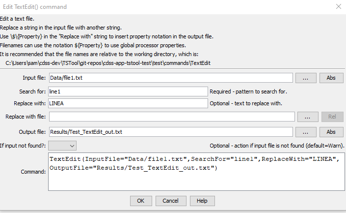 TextEdit command editor