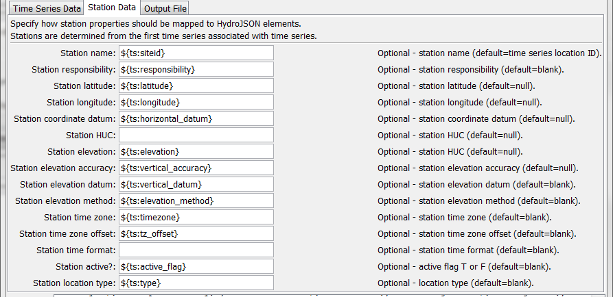 WriteTimeSeriesToHydroJSON command editor for station parameters