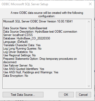More Database Properties for Create a New Data Source to SQL Server
