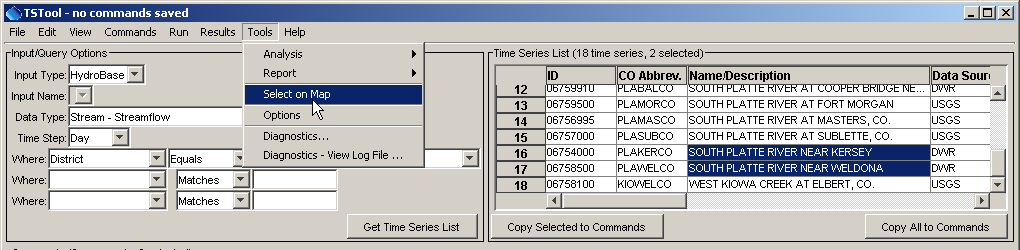 Example of Selecting Time Series on the Map