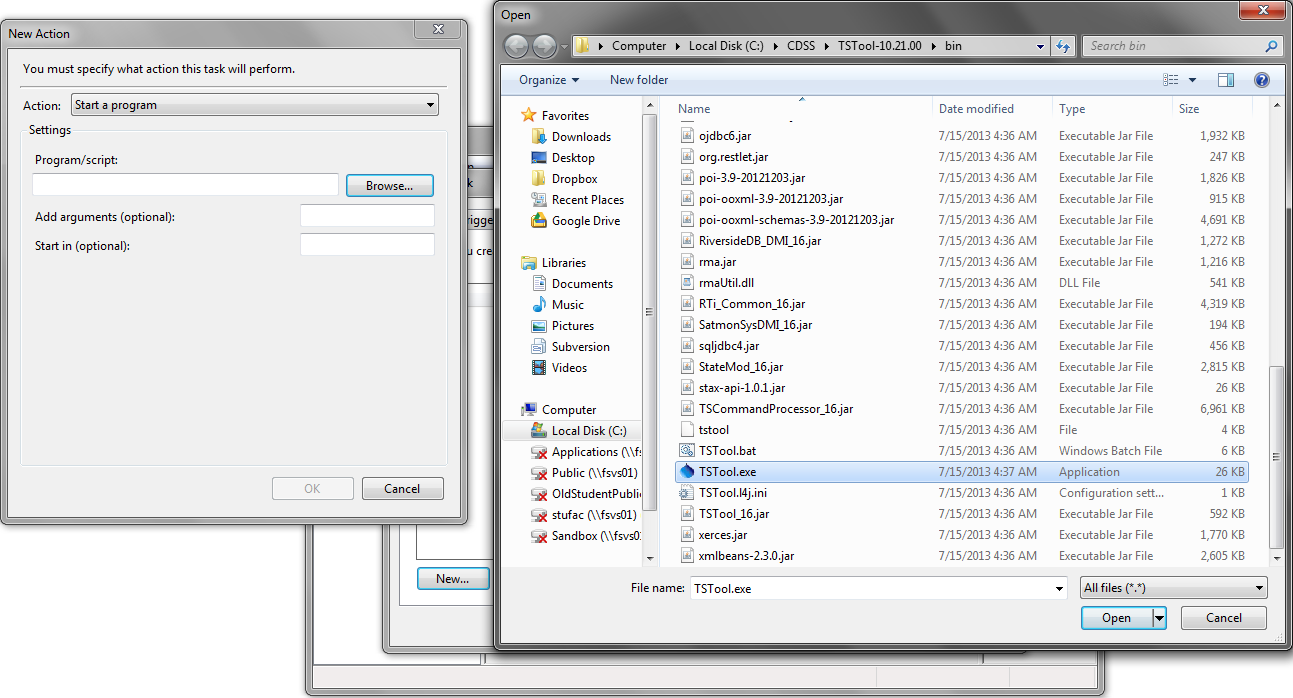 Running TSTool Specify Program to Run for Task