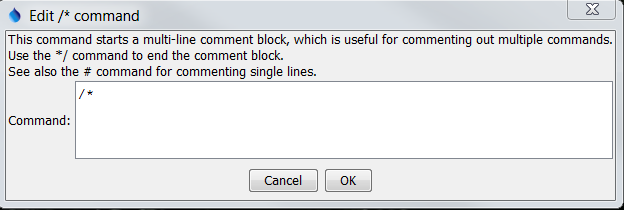 CommentBlockStart command editor