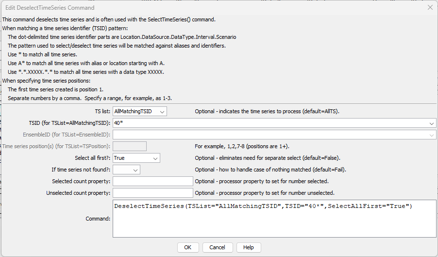 DeselectTimeSeries command editor