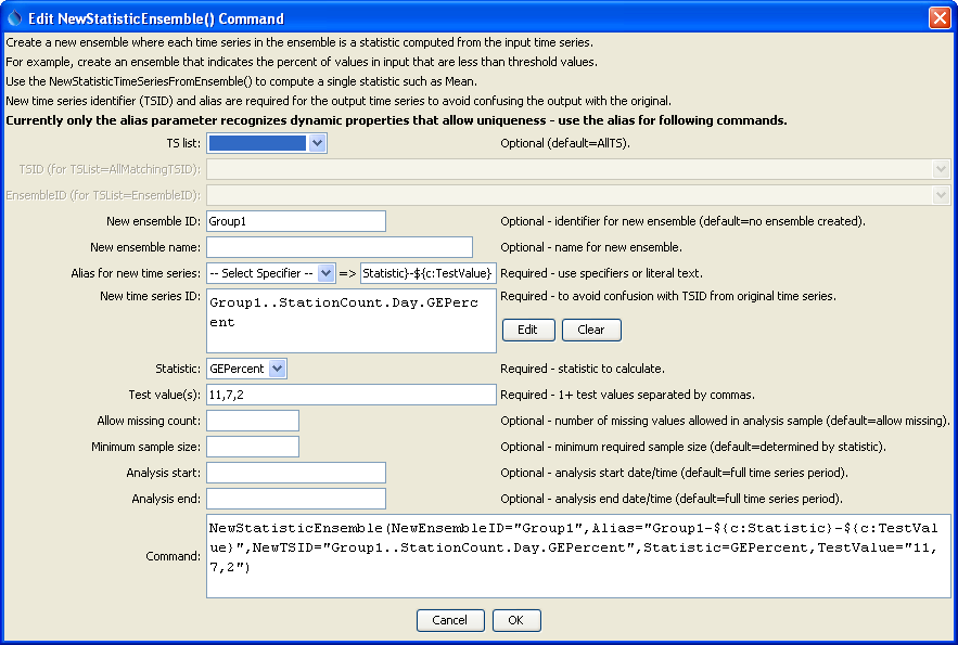 NewStatisticEnsemble command editor