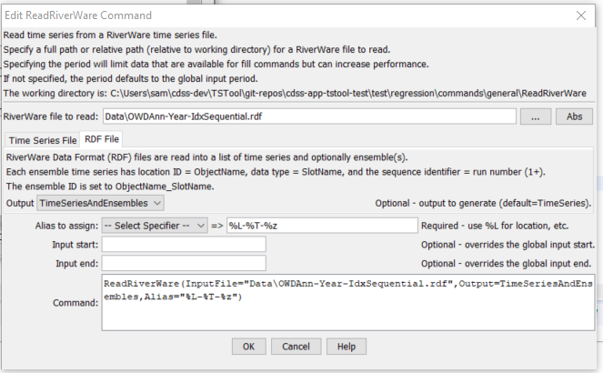 ReadRiverWare command editor for RDF