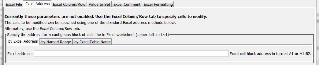 SetExcelCell command editor for Excel address parameters