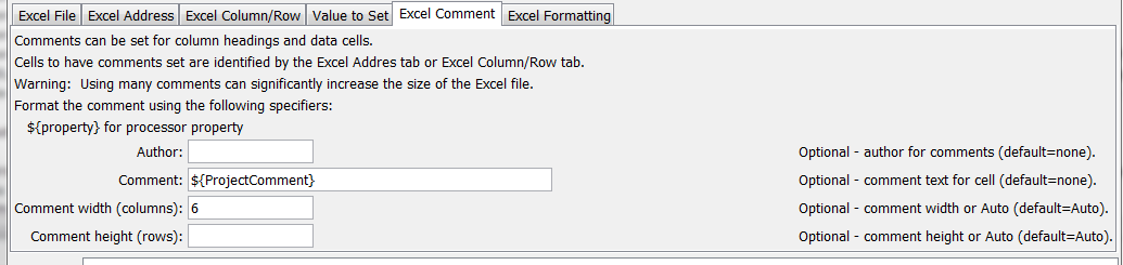 SetExcelCell command editor for Excel command parameters