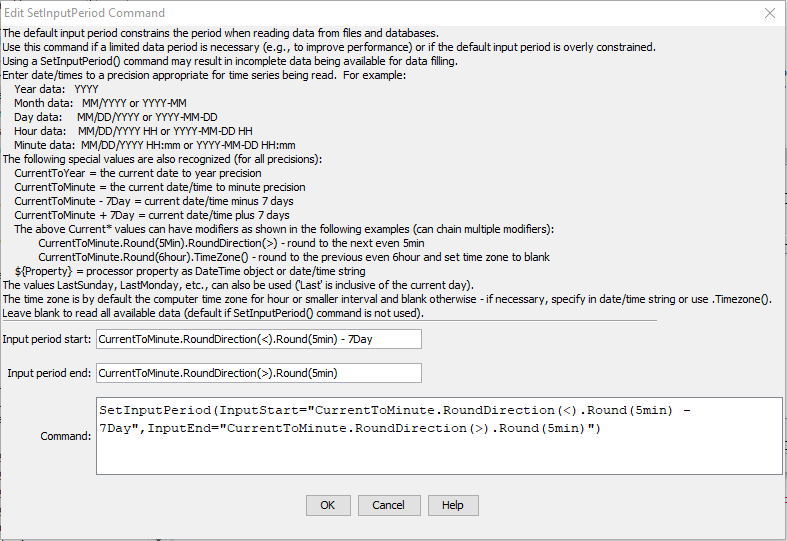 SetOutputPeriod command editor