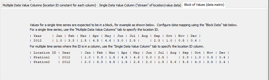 TableToTimeSeries command editor for table with data in block format