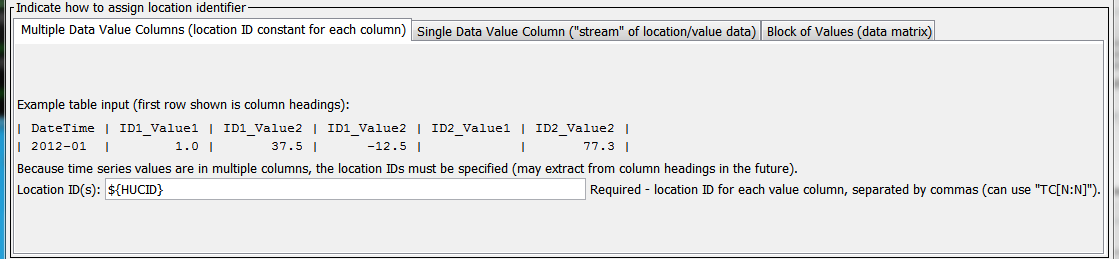 TableToTimeSeries command editor for table with data in block format