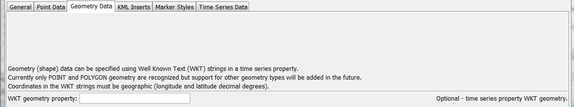WriteTimeSeriesToKml command editor for well known text geometry parameters