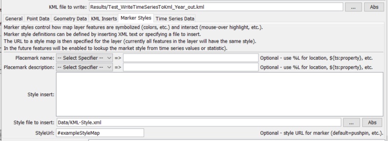 WriteTimeSeriesToKml command editor for Marker Style parameters