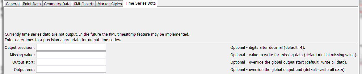 WriteTimeSeriesToKml command editor for Time Series Data parameters