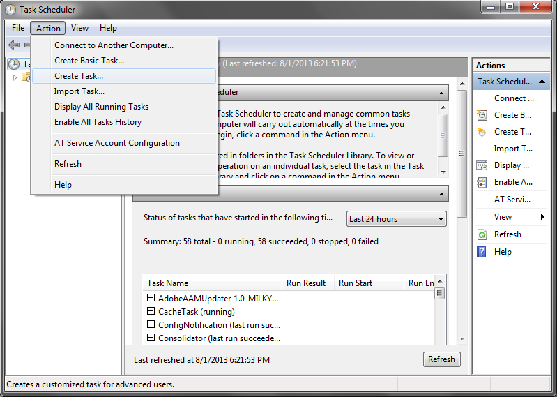 Running TSTool Creating a Task in the Task Scheduler