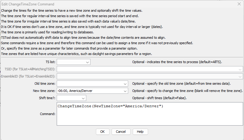ChangeTimeZone - CDSS / TSTool