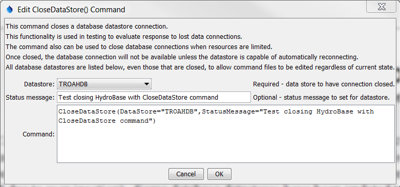 CloseDataStore command editor