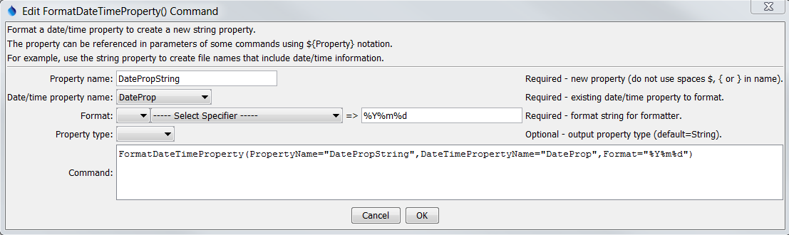 FormatDateTimeProperty command editor