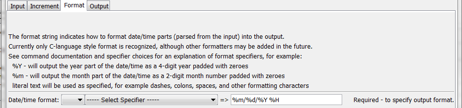 FormatTableDateTime command editor for Format parameters