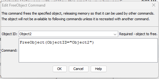 FreeObject command editor