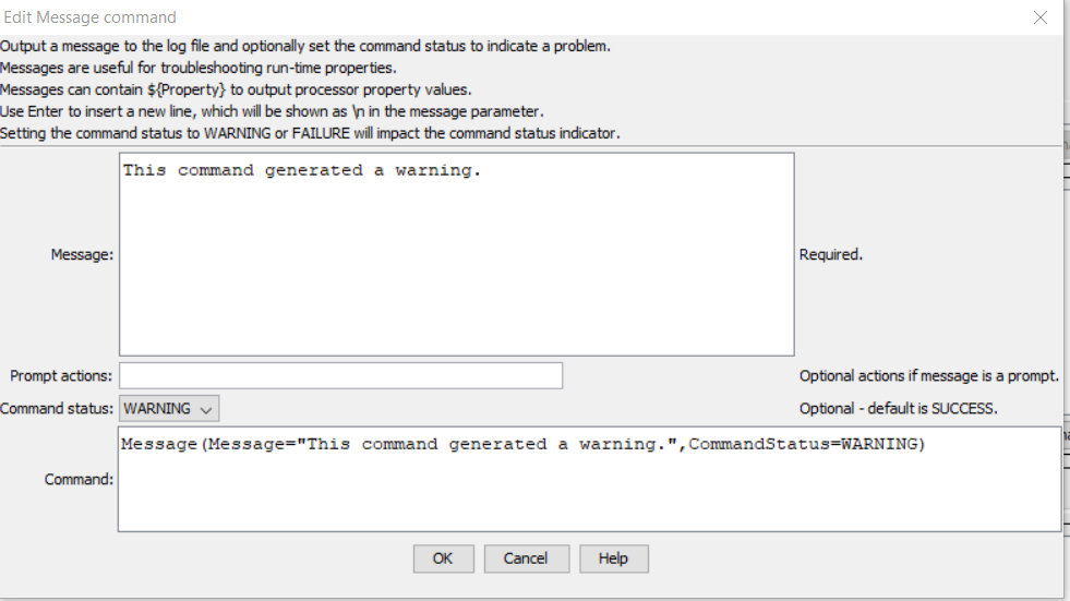Message command editor