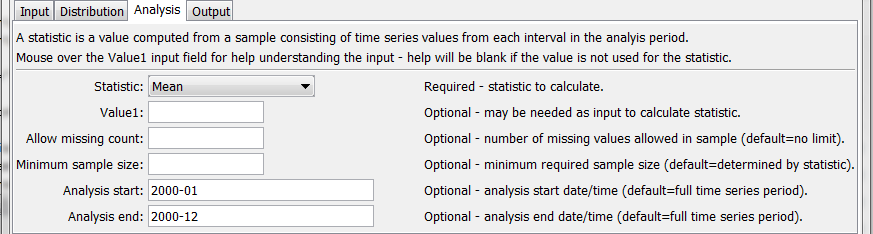 NewStatisticTimeSeriesFromEnsemble command editor for Analysis parameters
