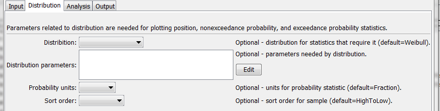 NewStatisticTimeSeriesFromEnsemble command editor for Distribution parameters
